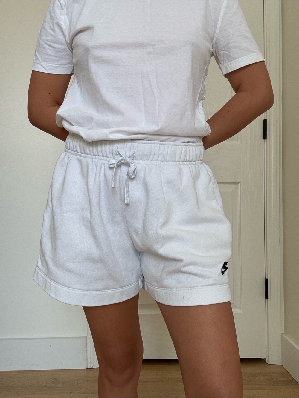 Nike White Drawstring Athletic Shorts with Subtle Logo